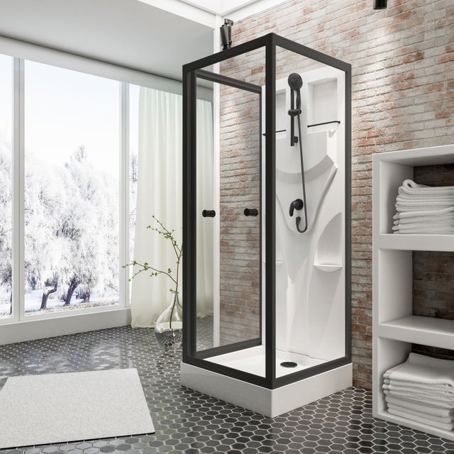 Schulte cabine de douche intégrale 80x80x190 cm, montage réversible, verre 5 mm, cabine de douche complète, porte pivotante, noir mat, Juist