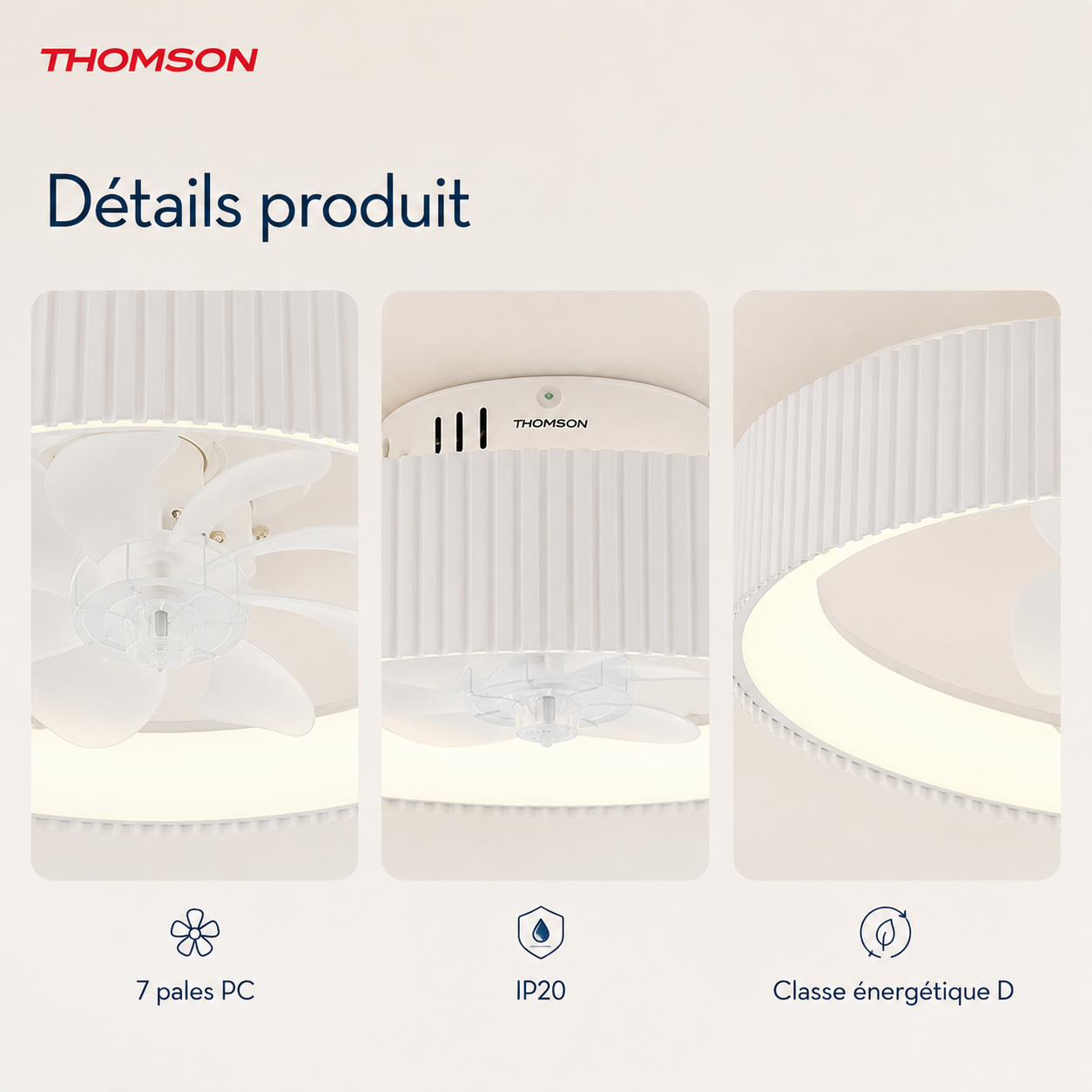 Ventilateur de plafond avec lumière THOMSON LILA avec 7 pales, diamètre de 50 cm et télécommande incluse - 4
