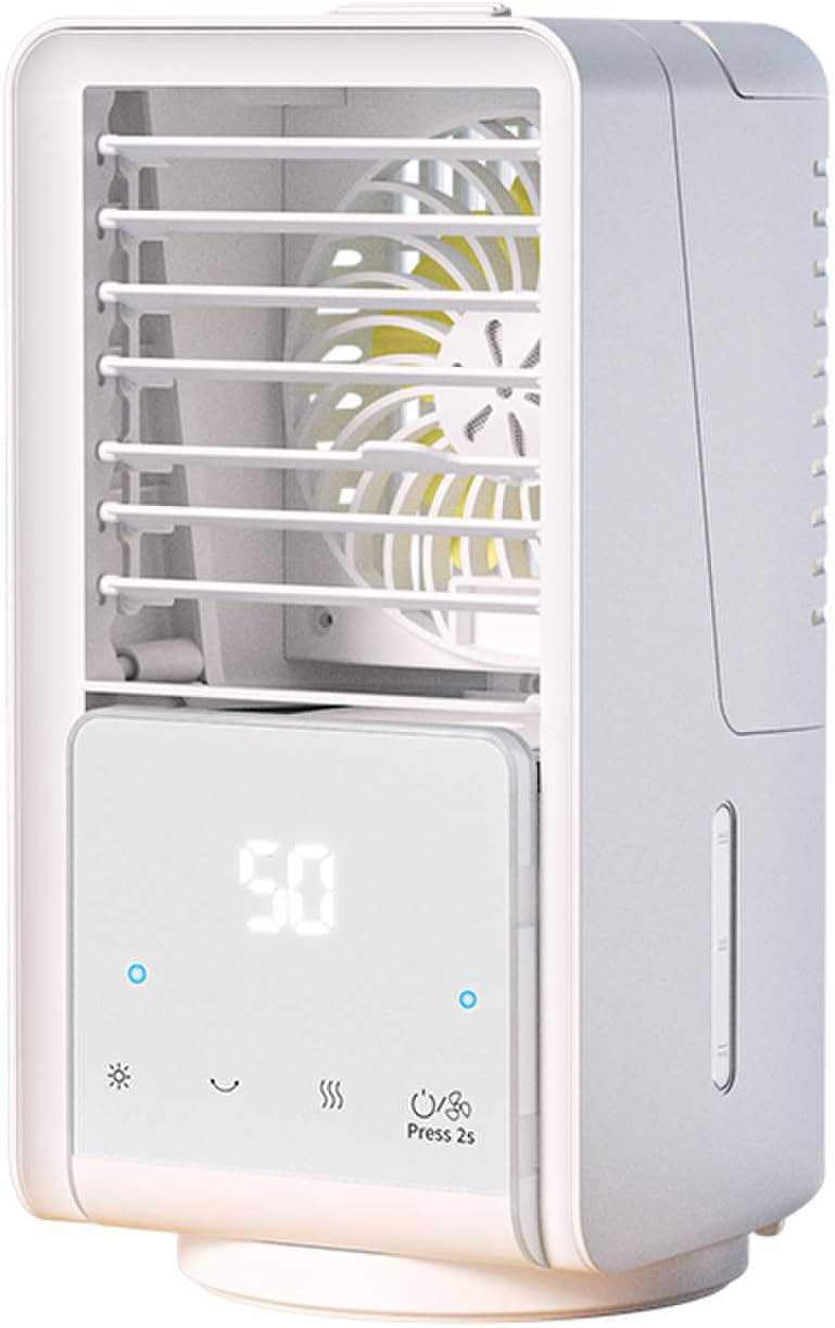 4 w 1 mini klimatyzator przenośny, duży zbiornik na wodę o pojemności 700 ml, funkcja chłodzenia mgiełką, kolor biały