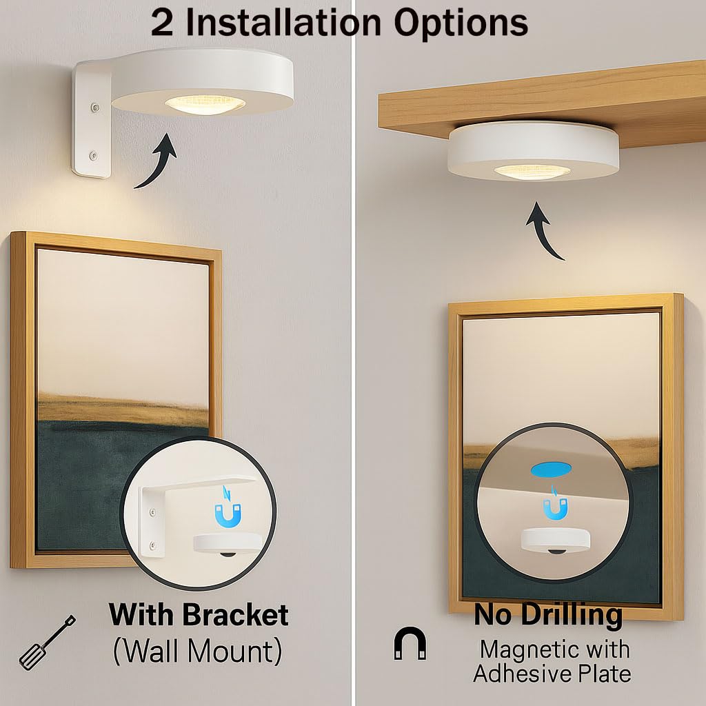 Pack de 2 Luces para Cuadros LED Recargables USB, Iluminación de Acento RGB + Blanco, Lámpara de Pared Magnética sin Cables con Mando a Distancia - 2
