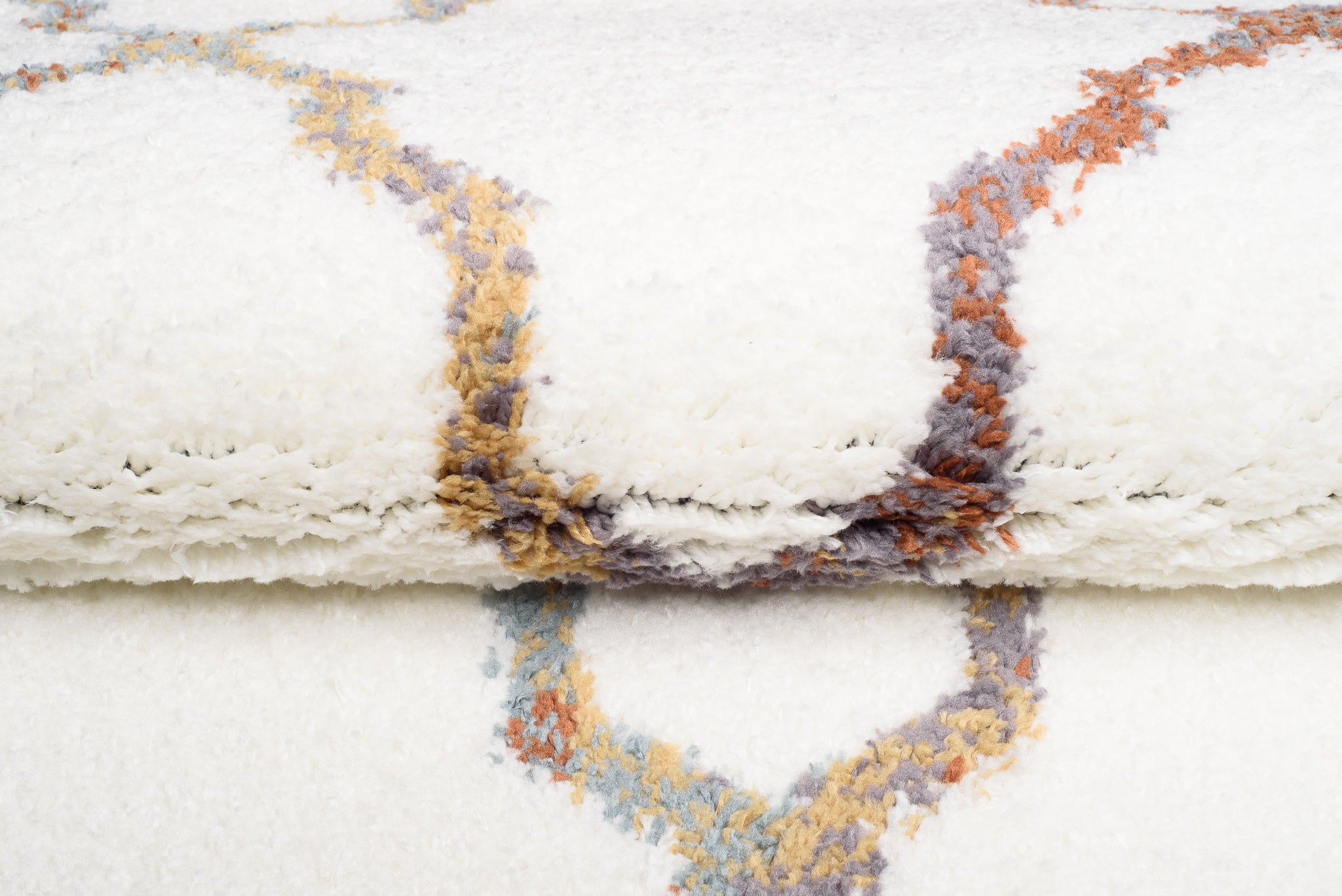 TAPISO Modena Tapis Shaggy Crème Multicolore Treillis Moelleux à Poils Longs 140x200 - 4