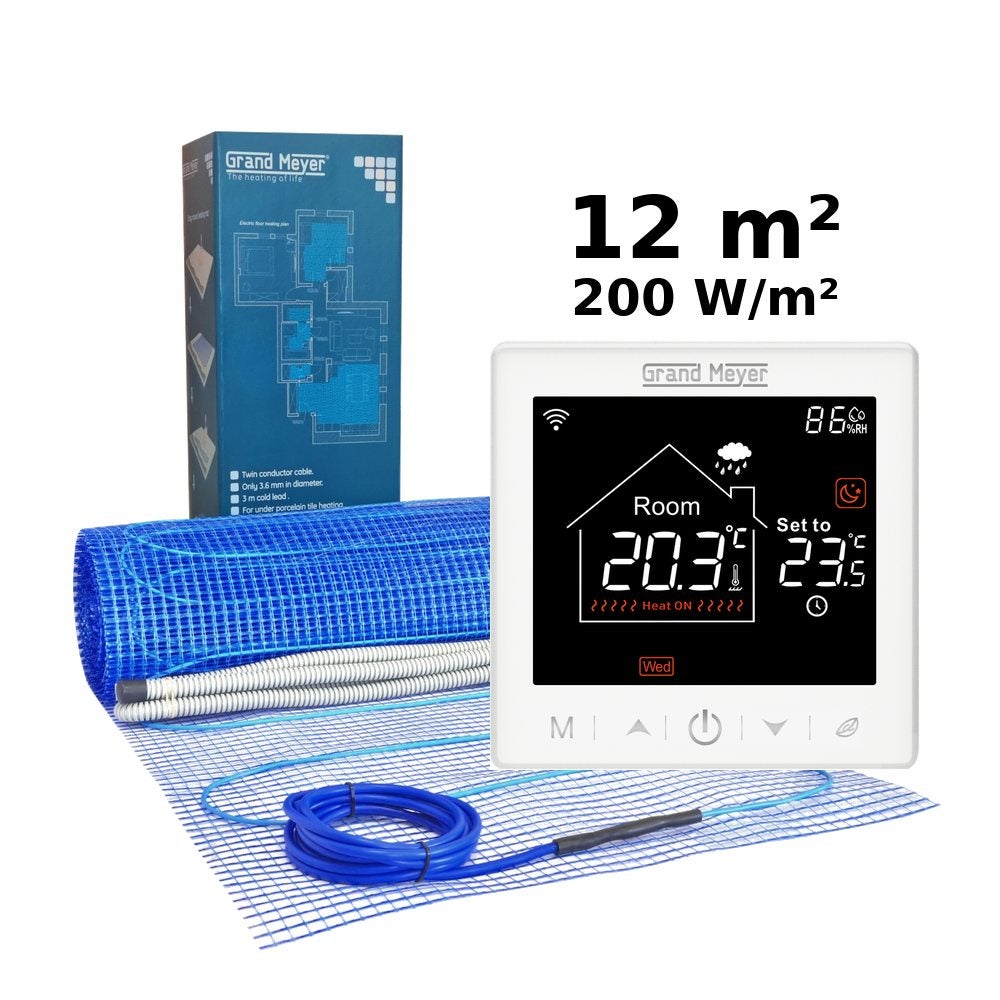 Zestaw do ogrzewania podłogowego 12 m², 200 W/m² + termostat SN-10 Wi-Fi programowalny