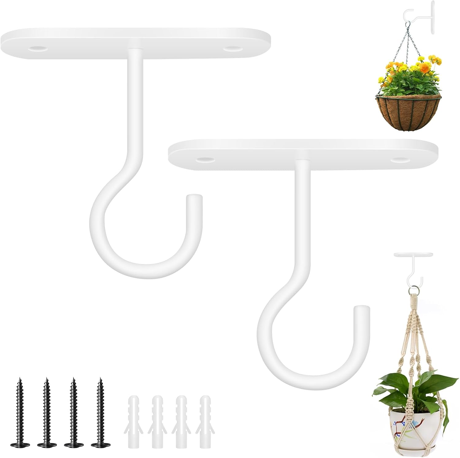 metalowe wieszaki na koszyki, dekoracyjne haki ścienne do doniczek i karmników dla ptaków, białe