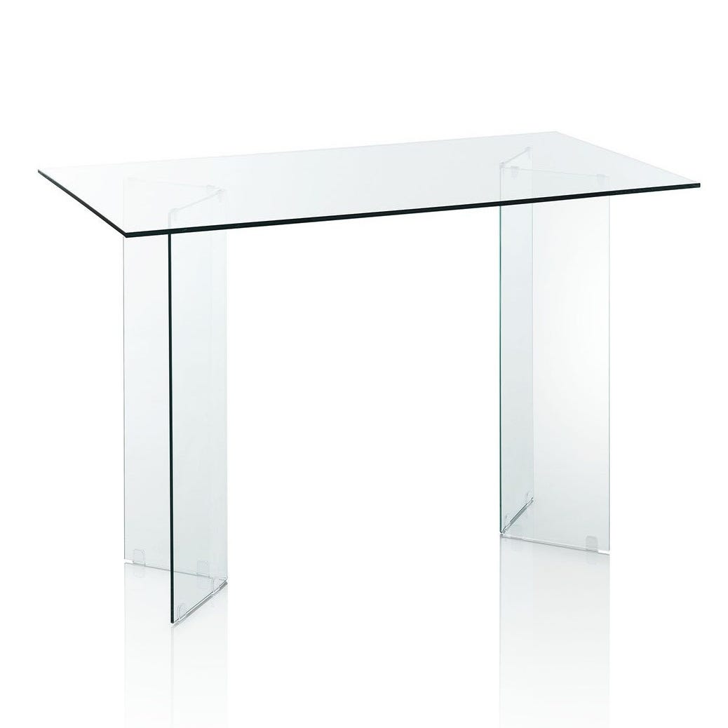 Table Console Transparente 220 X 35 X 75,5 Cm - Verre Trempé Et Acier, étagère Basse, Design Moderne