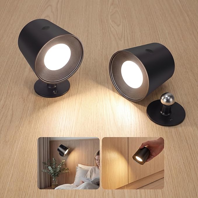 NETTLIFE Set de 2 Aplice de Perete Interior | Corp de Iluminat din Metal cu Căști Negre Reglabil 360° 2buc