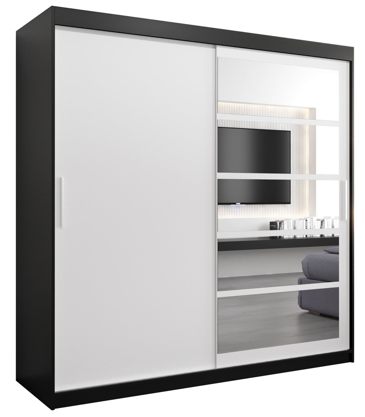 Szafa przesuwna garderoba ROMA 1 200 x 62 x 200 cm Czarny + Biały - Abiks Meble