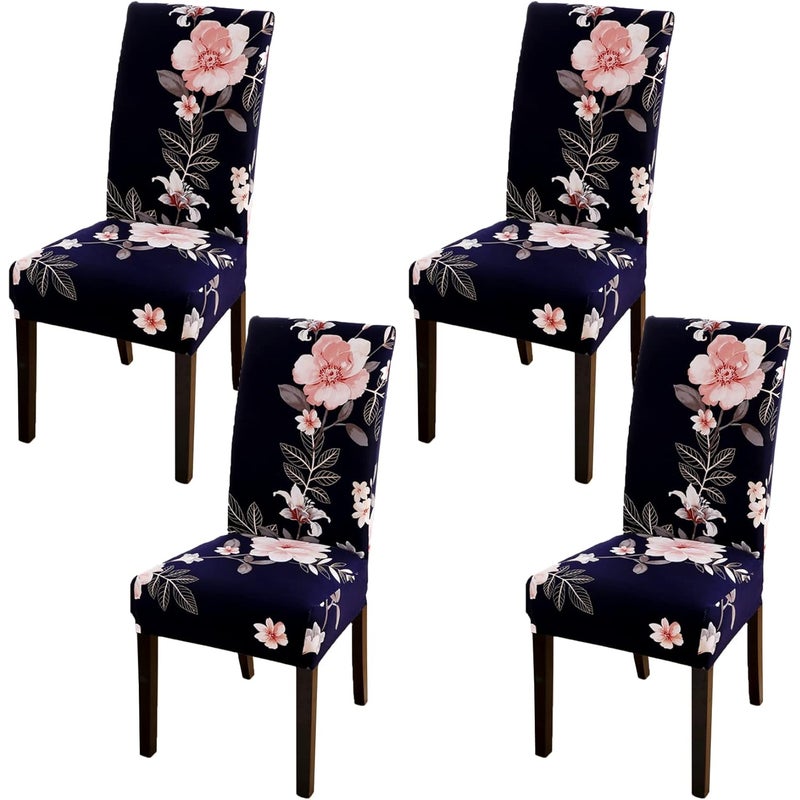 Zestaw 4 zdejmowanych, nadających się do prania elastycznych pokrowców na krzesła, ochraniaczy na krzesła do hoteli, restauracji, kuchni i wesel (wzó