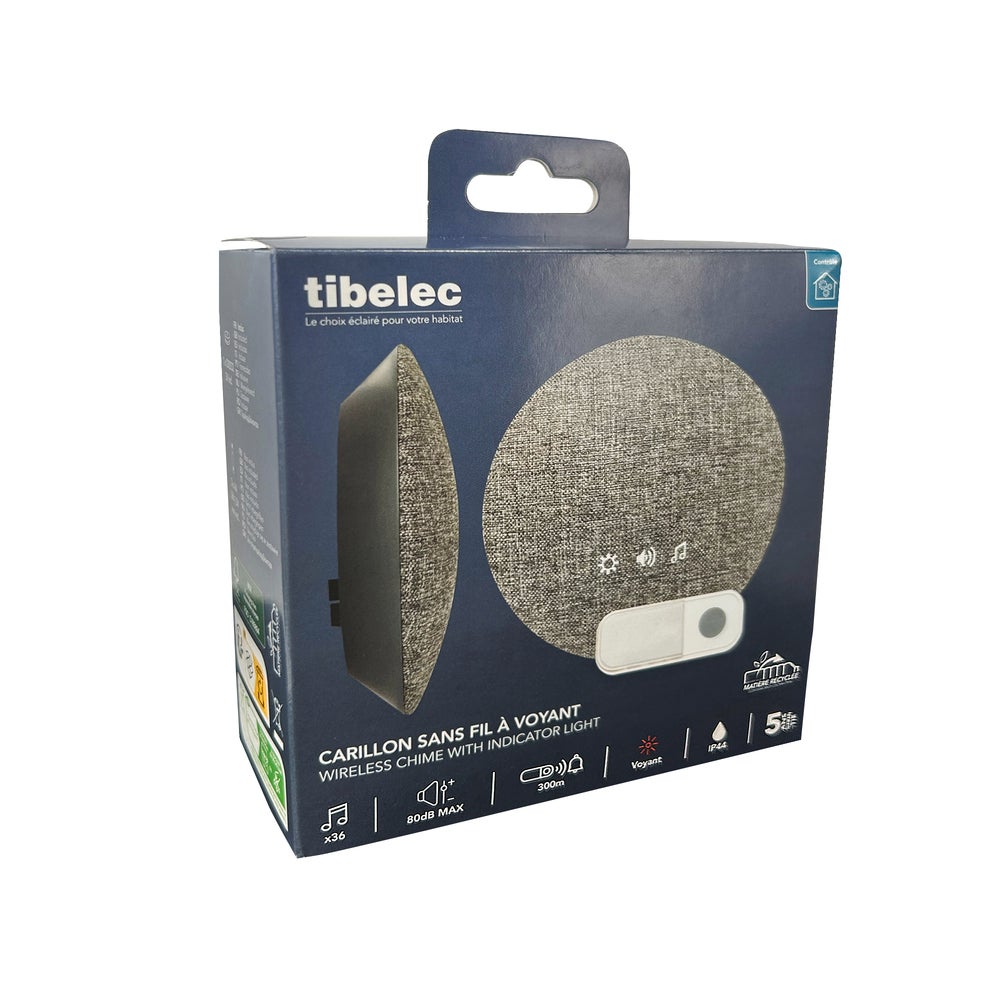 Kit carillon sans fil rond à piles + bouton, portée de détection 300m, 36 mélodies, garantie 5 ans - Tibelec - 5