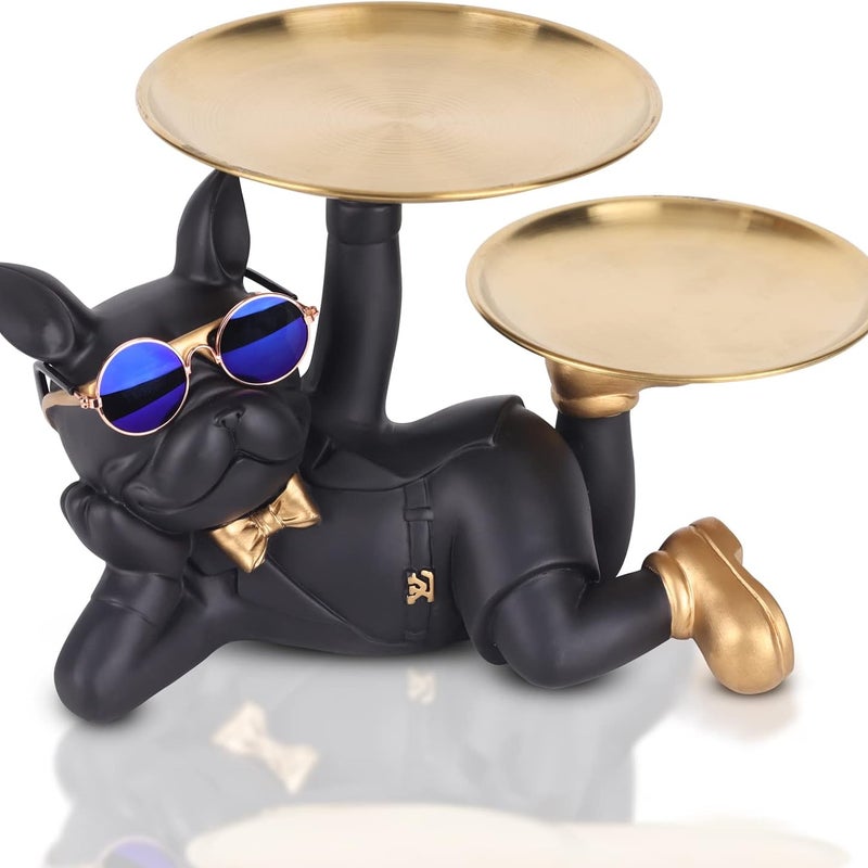 Brelok z buldogiem: Kreatywna miska na wejście, figurki psów do dekoracji domu, figurka buldoga francuskiego