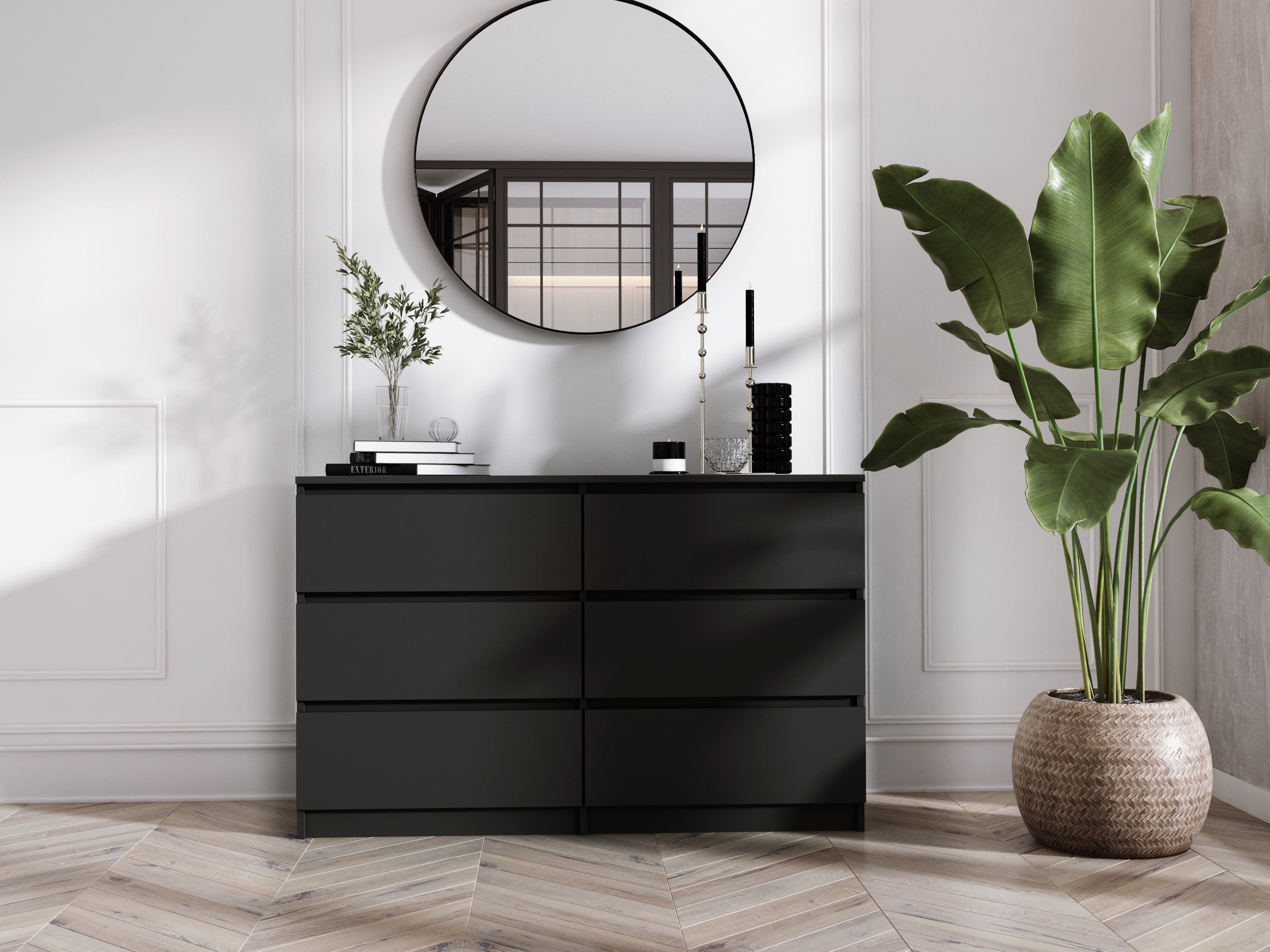 Commode 6 Tiroirs : Noir Mat, 138 x 39 x 79 cm - 3