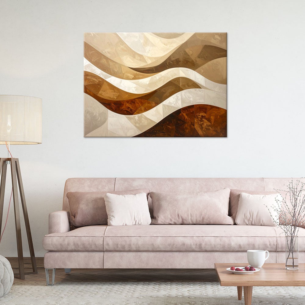Obraz do salonu sypialni biura loftu, Fale linie abstrakcja w odcieniach beżu 60x40 - 2