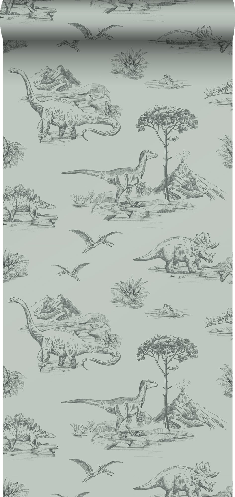 Tapeta dinozaury szarej morskiej zieleni - 53 cm x 10.05 m - ESTAHOME