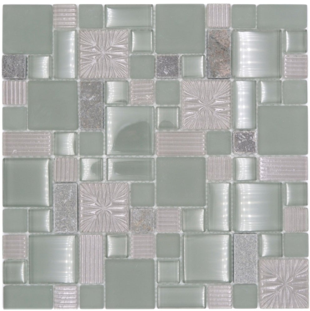 Mosaïque Grise Translucide Mosani Mosaik – Pâte De Verre, Cristal Et Pierre Bleue – Lot De 10
