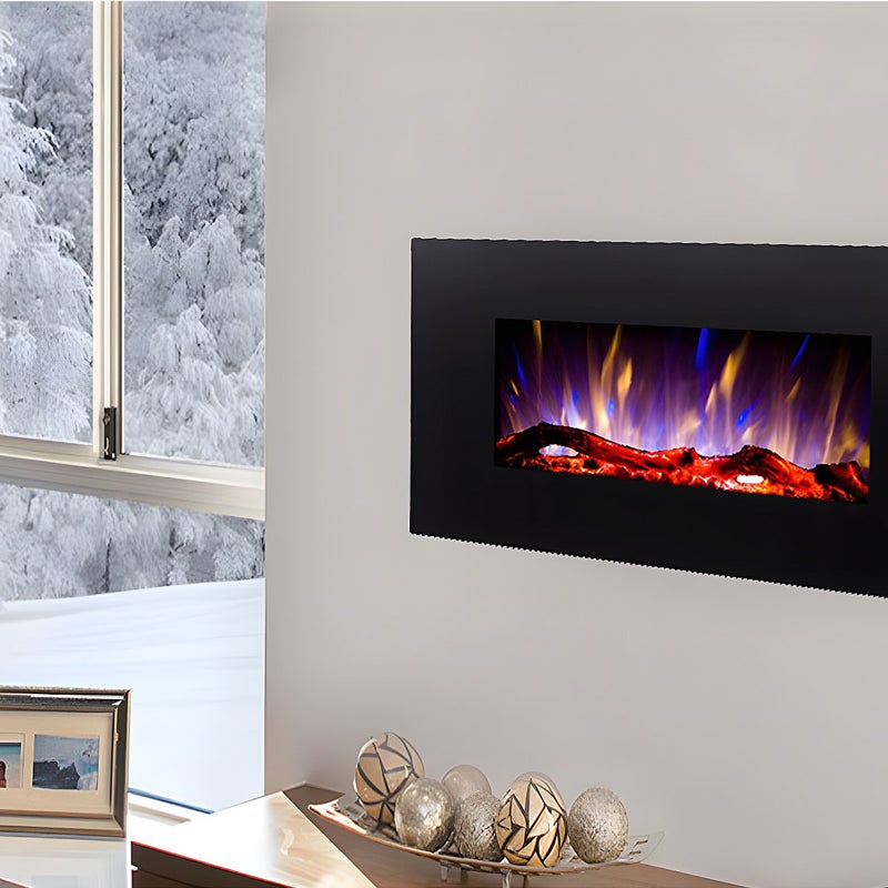 Kominek elektryczny CHANDELA - Szer. 84 x Gł. 14 x Wys. 45 cm - Czarny