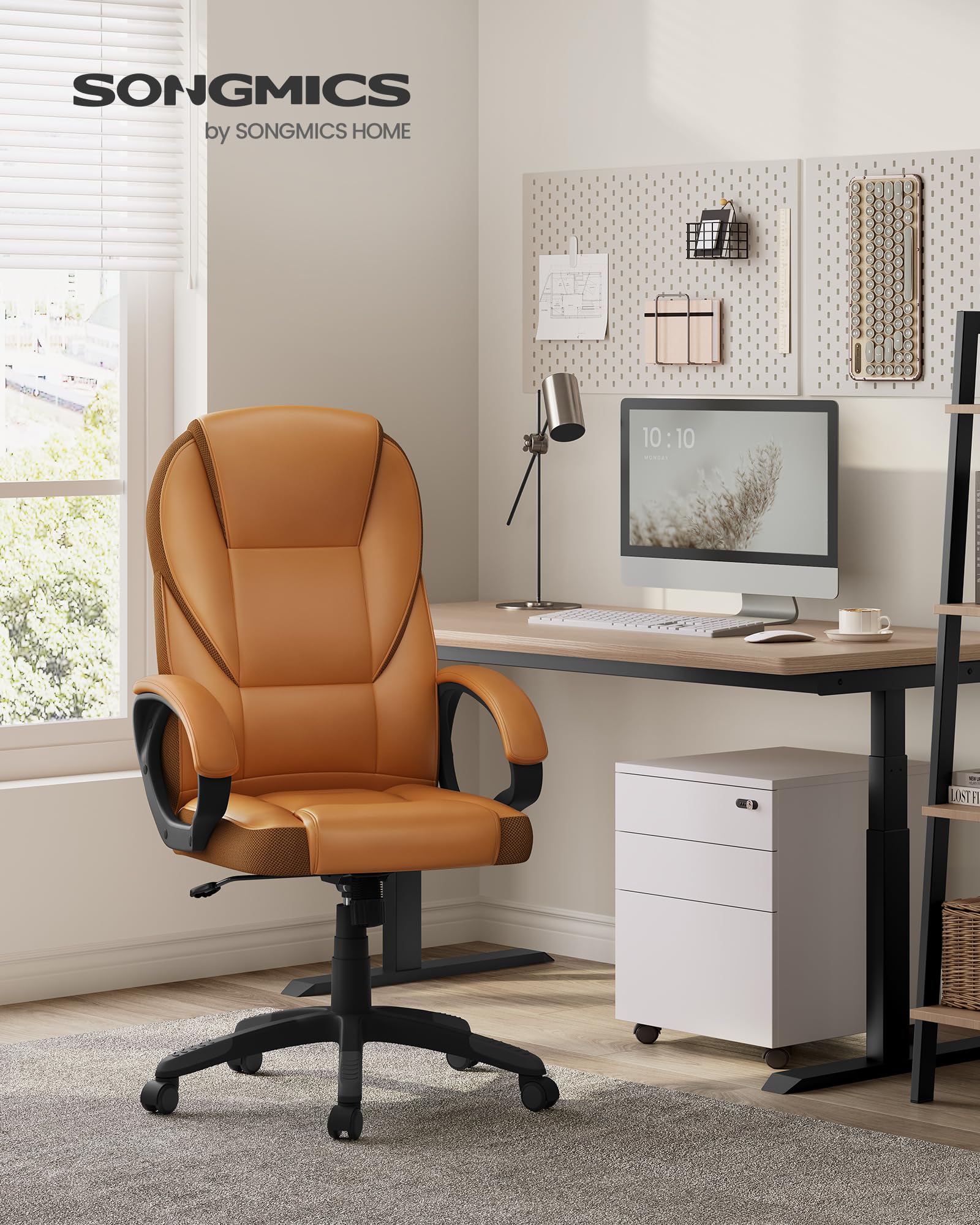 CLP Sedia Ufficio Natrona – Ergonomica, In Finta Pelle Cognac, Regolabile In Altezza (47-57 Cm), Basculante, Carico 125 Kg - 2