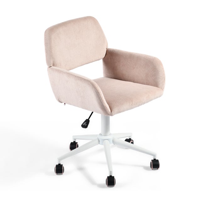 Fauteuil Bureau Barnabe Velours Côtelé Beige - Hauteur Réglable Avec Roulettes