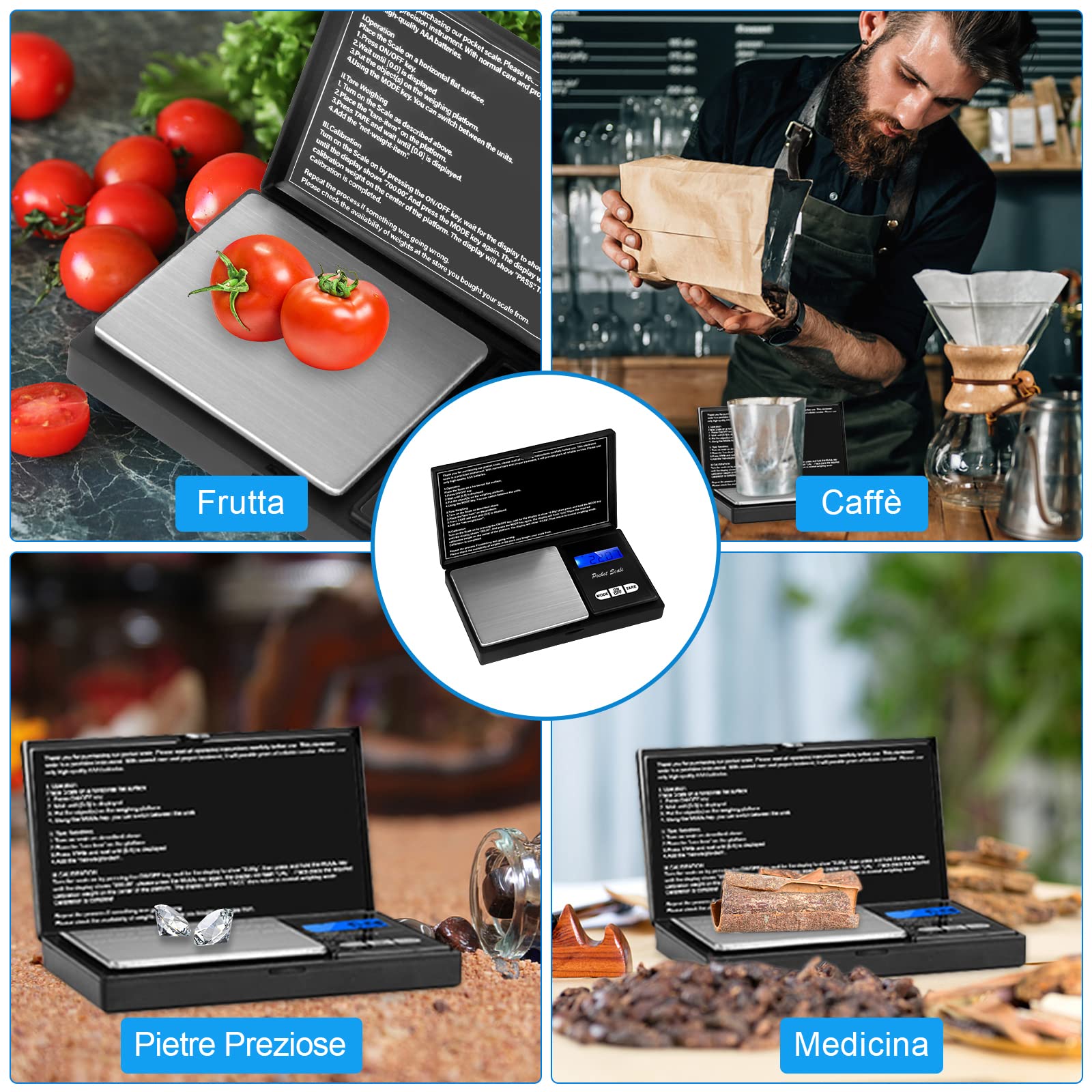 QEIHITYO Bilancia di Precisione da Cucina 500g/0.01g Grammi Precisione Professionale con Display LCD e 7 Unità Funzione Tara per Caffè Gioielli Farm - 2