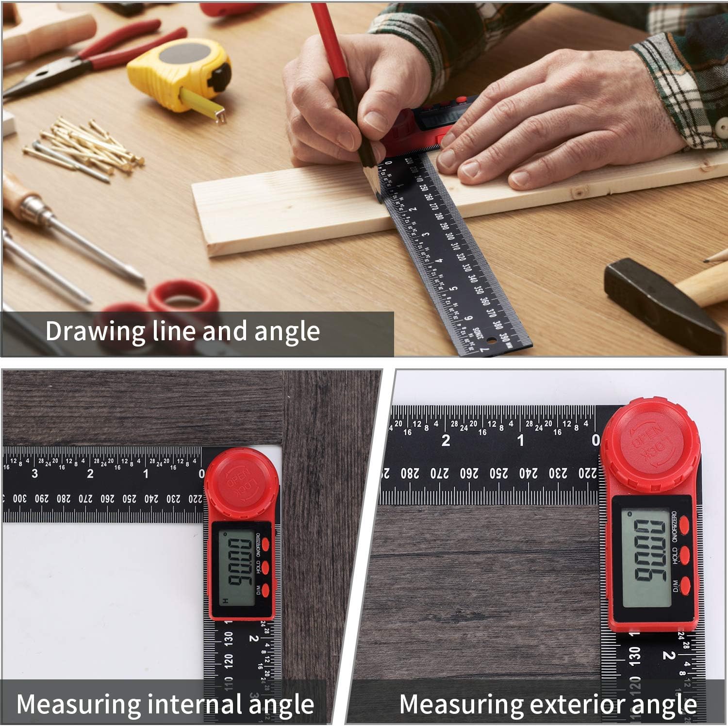 Rapporteur Numérique Règle D'Angle Numérique Goniomètre Numérique 360 ° avec Grand écran LCD Outil de Mesure de Règle (200mm) LEMROE - 3