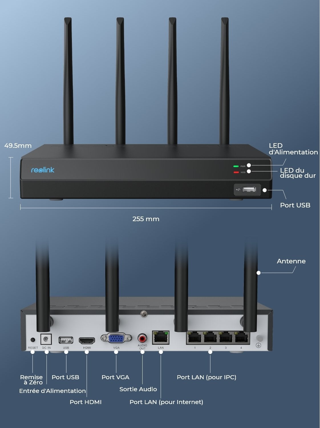 Caméra de surveillance 12CH 2To WiFi NVR filaire, Reolink - 8
