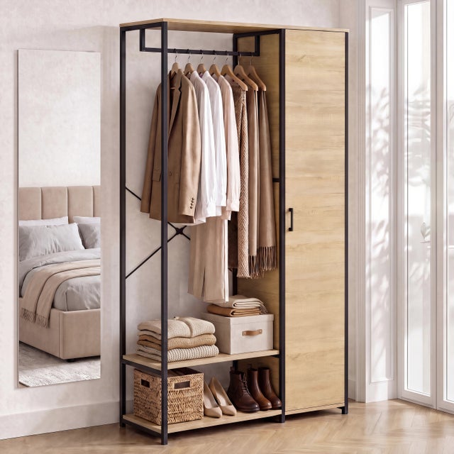 Dressing penderie étagères avec porte L. 90 cm DETROIT design industriel