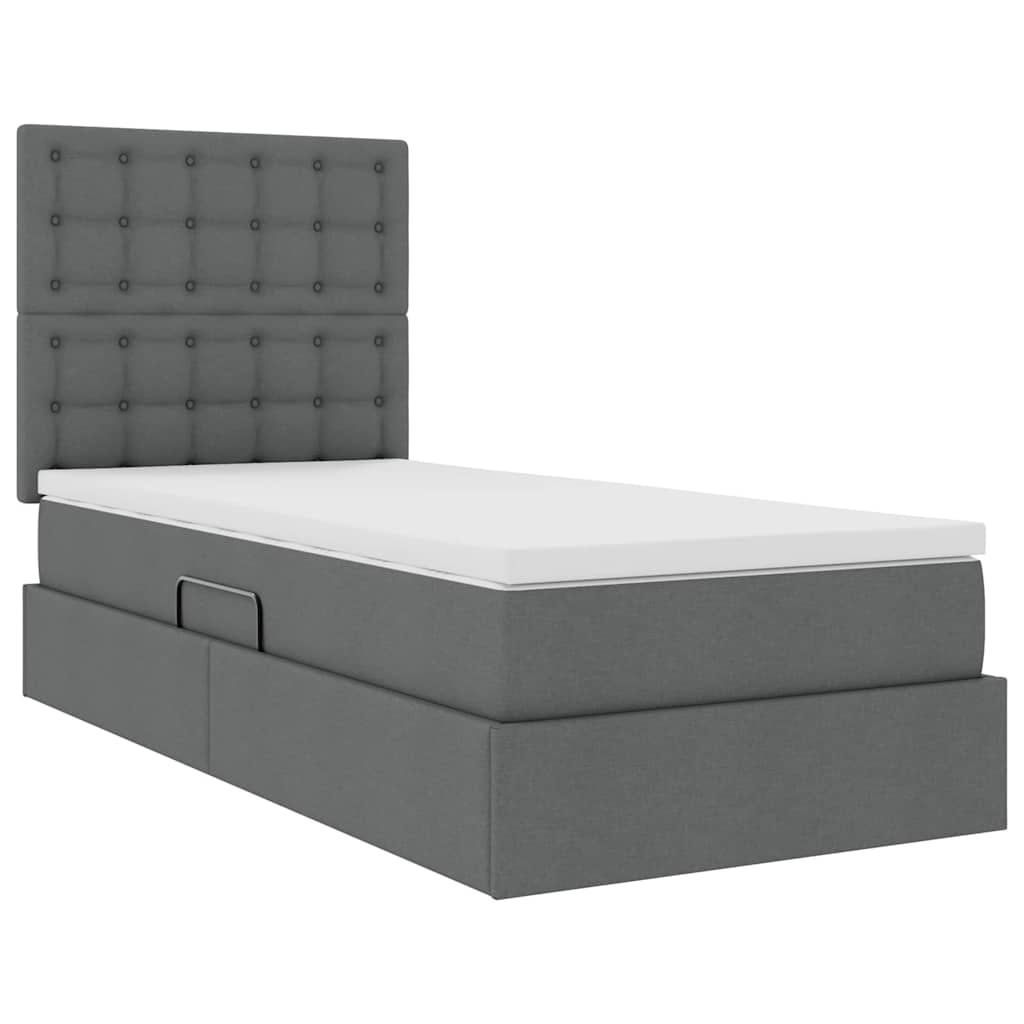 Lit avec rangement et matelas en tissu gris foncé, pour la chambre, 90 × 190 cm - 5