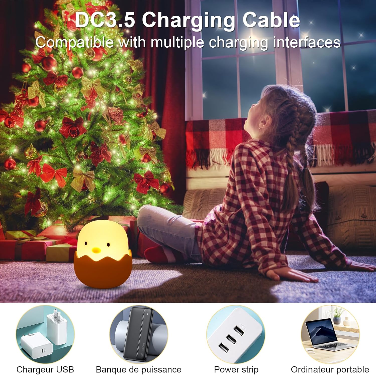 Lampka nocna dla dzieci – ładowana przez USB – Lampka nocna dla dzieci z dotykowym ściemniaczem – przenośna lampka nocna do sypialni - 6