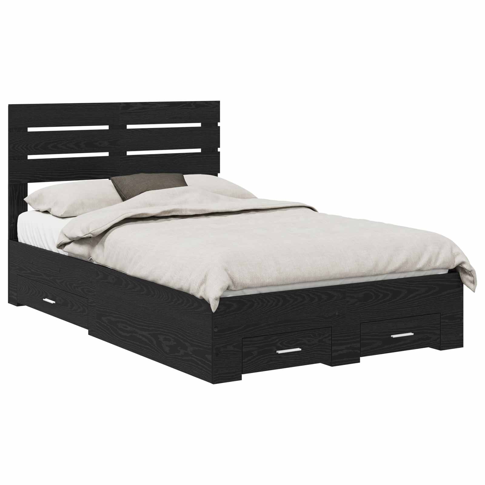 Cadre de lit en panneau de bois, chêne noir, pour la chambre, 135 × 190 cm - 2