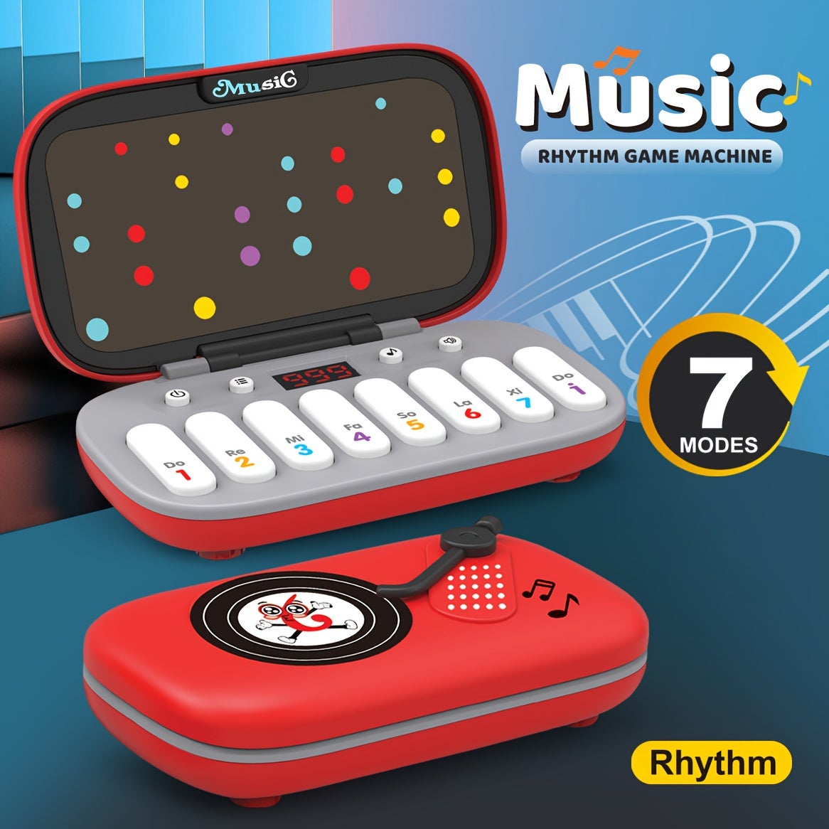 Console portatile per giochi ritmici musicali, pianoforte tascabile multifunzionale, giocattolo musicale educativo adatto a ragazzi ragazze divertente - 3