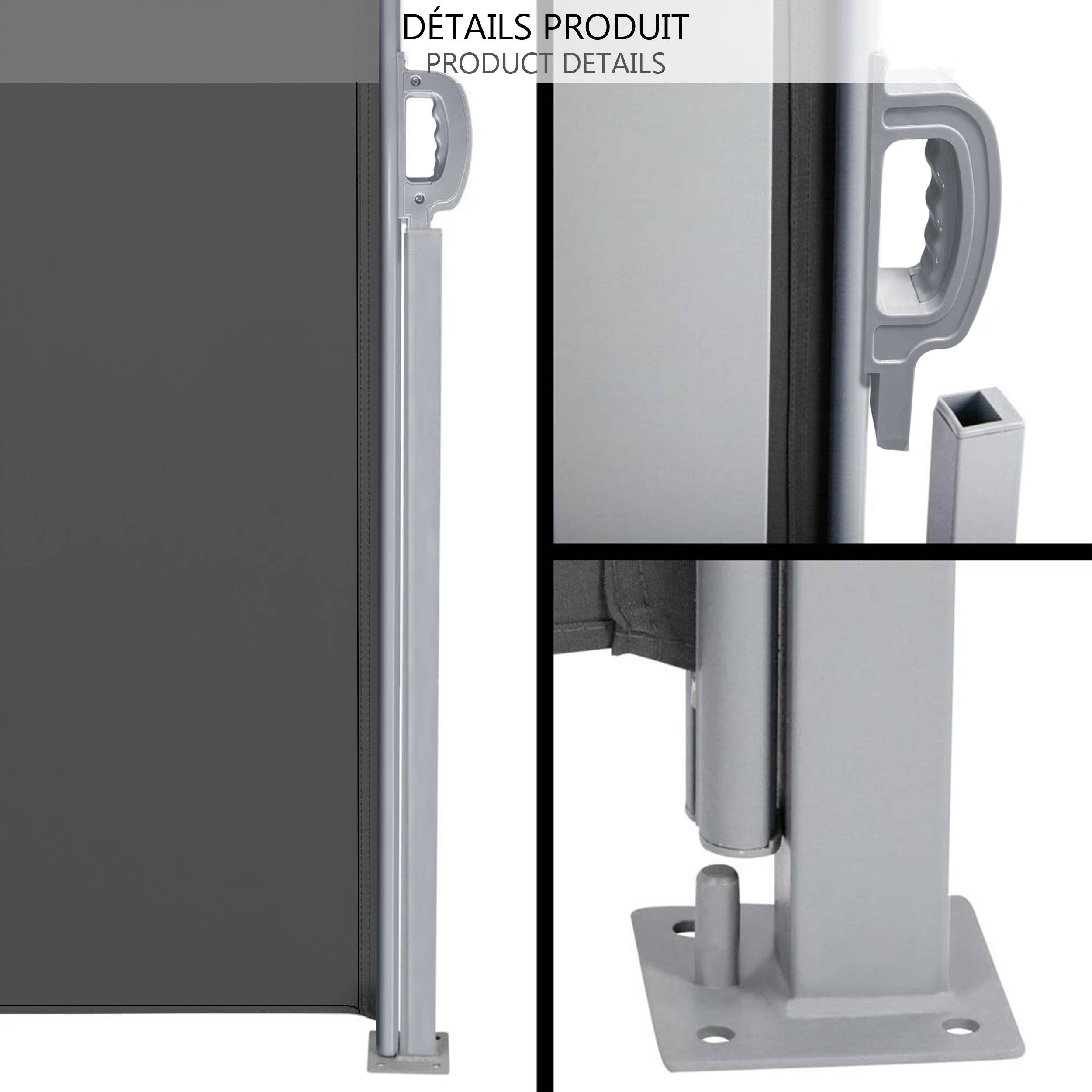 VOUNOT® Paravent extérieur rétractable 160x300cm avec housse de protection - gris - store latéral vertical brise-vue - 4