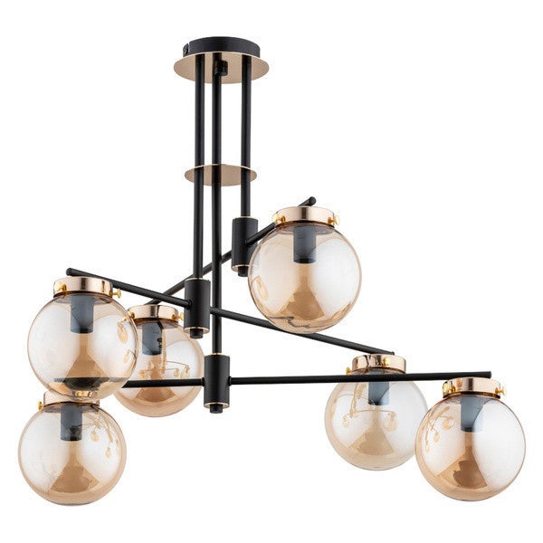 Lampa sufitowa wisząca Bogota czarna-stare złoto 6xE14x10W dekoracyjna wym: 58,5 x 74 x 62 cm metal Alfa