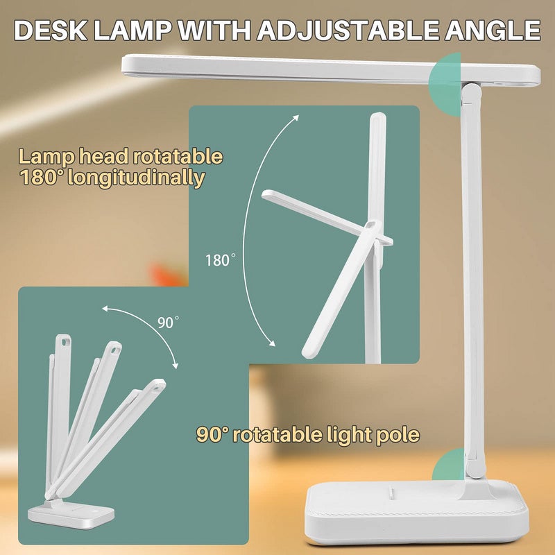 Lampe de bureau,lampe de table LED,pliable 3 couleurs niveaux d'éclairage,USB charge,contrôle tactile,avec protection des yeux LED lumière bureau - 6