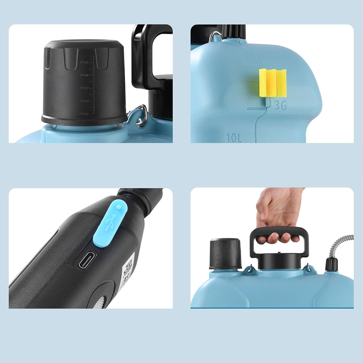 Pulvérisateur électrique grande capacité de 15 L, pulvérisateur à épaule haute pression, alimenté par batterie, avec perche télescopique et 3 buses - 8