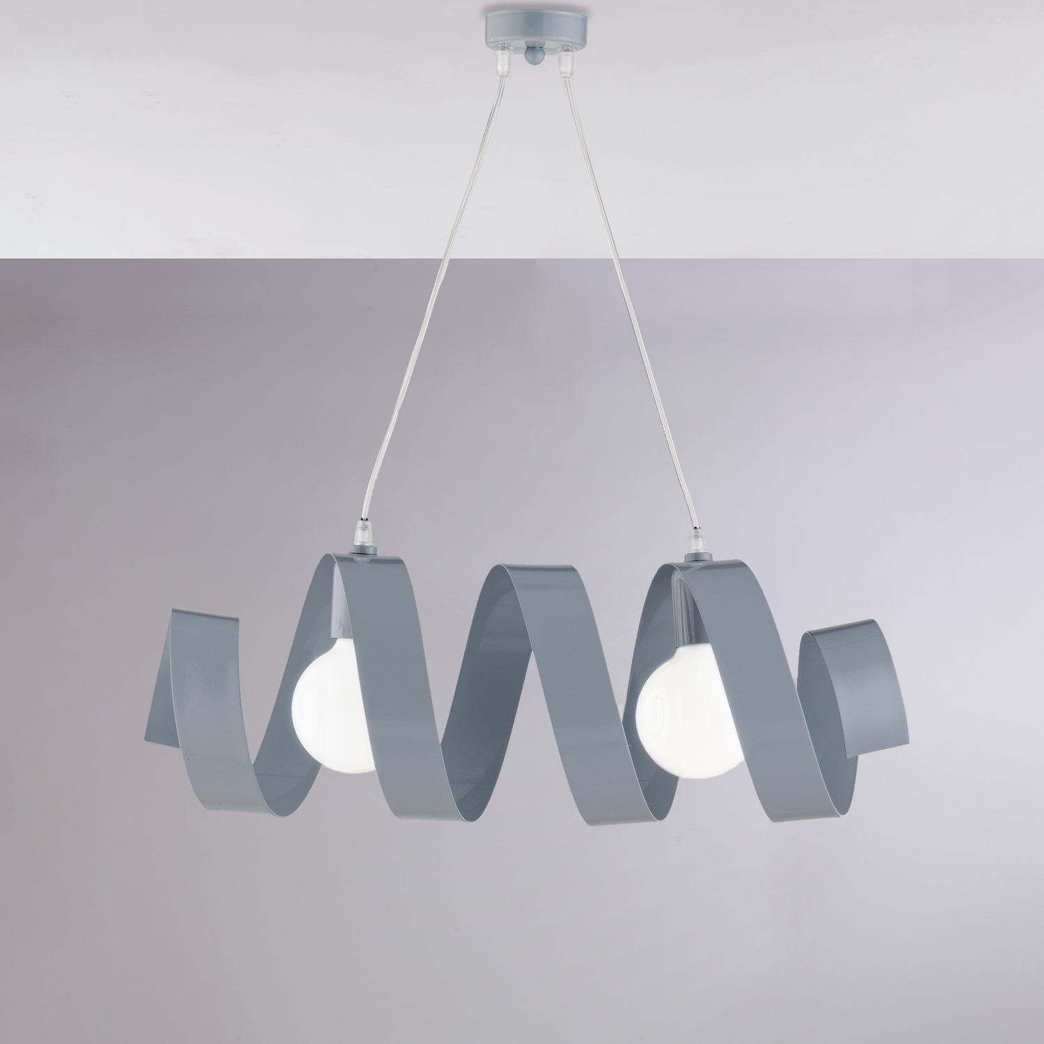 Helix Suspension en fer laqué gris mat avec câble électrique réglable 2 lumières L. 54 X 20 BL141-2-GR - 2