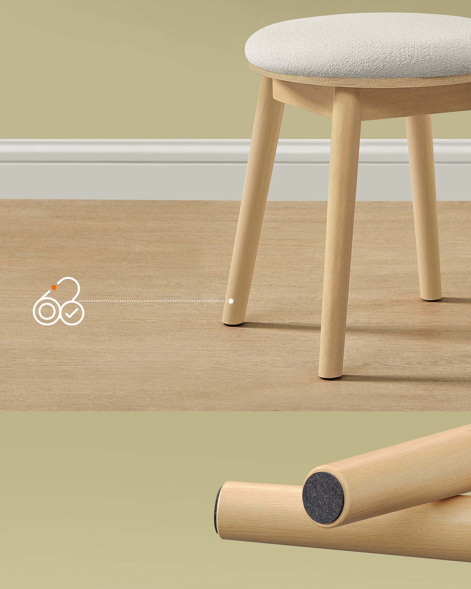 Tabouret de Coiffeuse, Pieds Antidérapants, Blanc Crème et Beige Chêne - 3