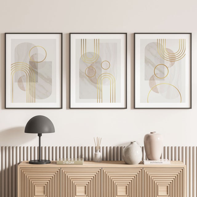 Zestaw 3 dekoracyjnych plakatów – tryptyk - Boho - Czarna ramka - 3 plakaty - 30x40 cm (ramy nie są w zestawie)