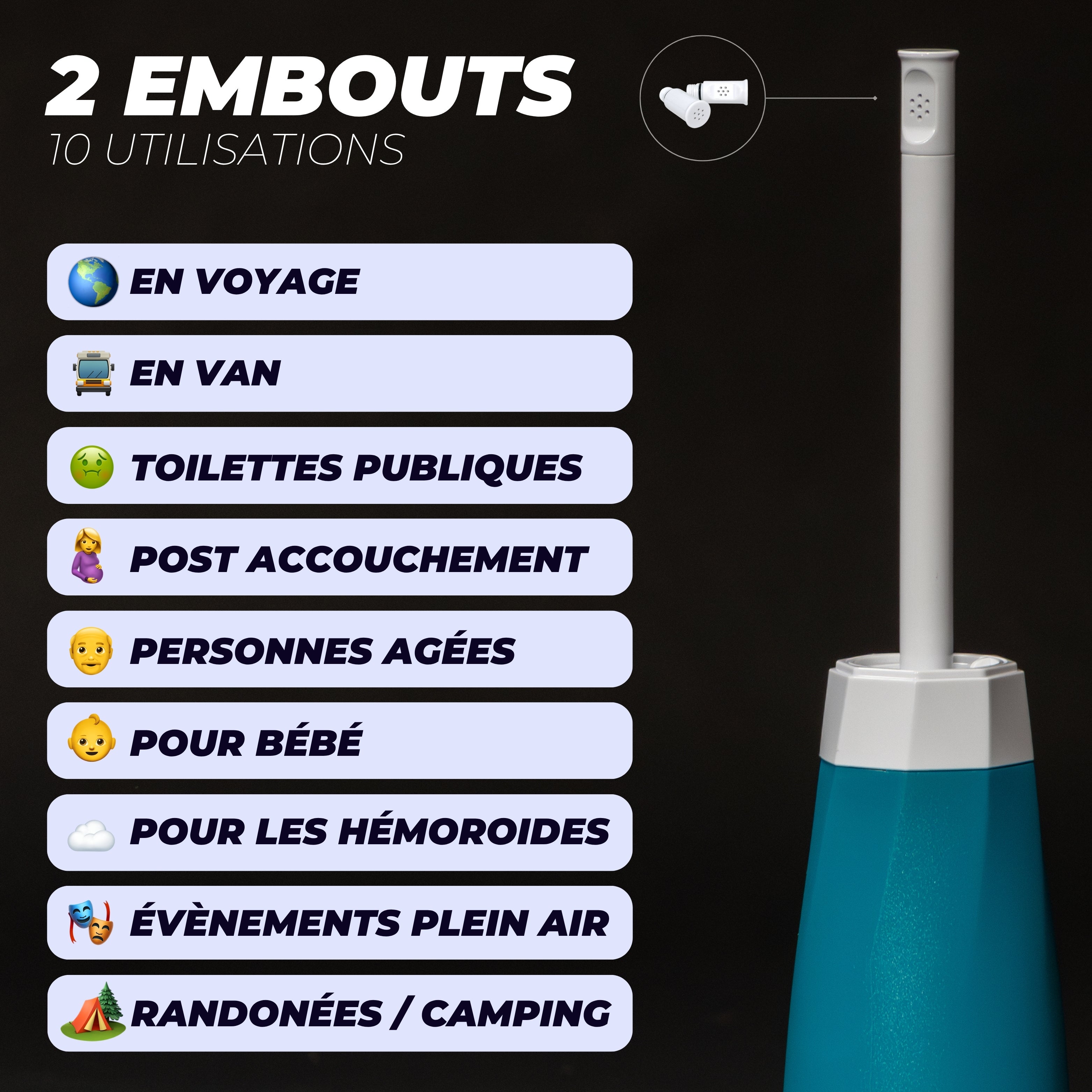 Bidet Portable pour Toilette Intime avec deux embouts ajustables - Marque Française - 400 ml - Douchette de Voyage et Post-accouchement - 5
