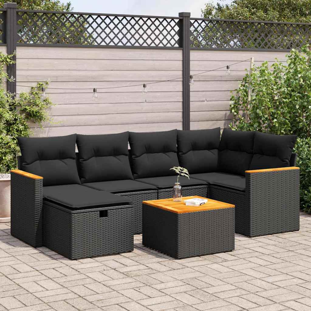Salon bas de jardin en Rattan synthétique Noir 7 personnes | Leroy Merlin