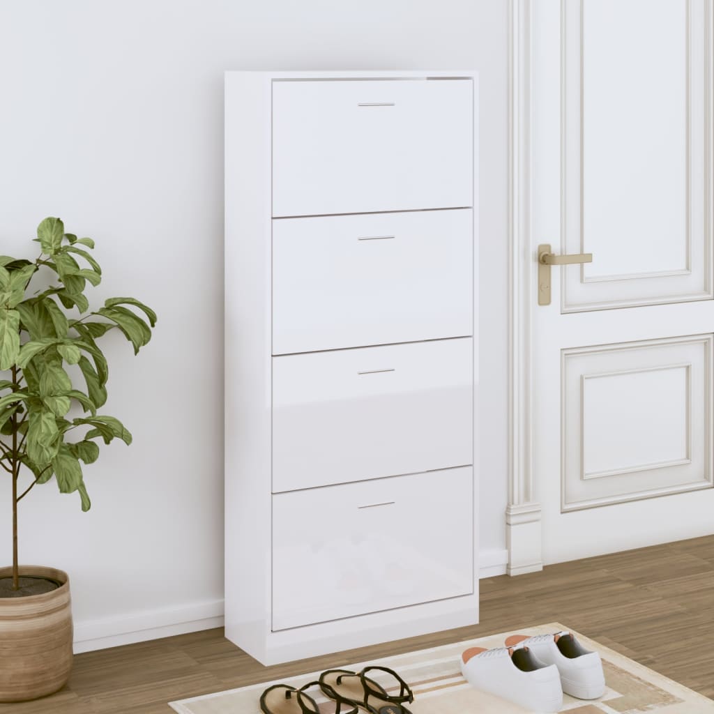 VIDAXL - Scarpiera Bianco Lucido 63x24x81 Cm In Legno Multistrato