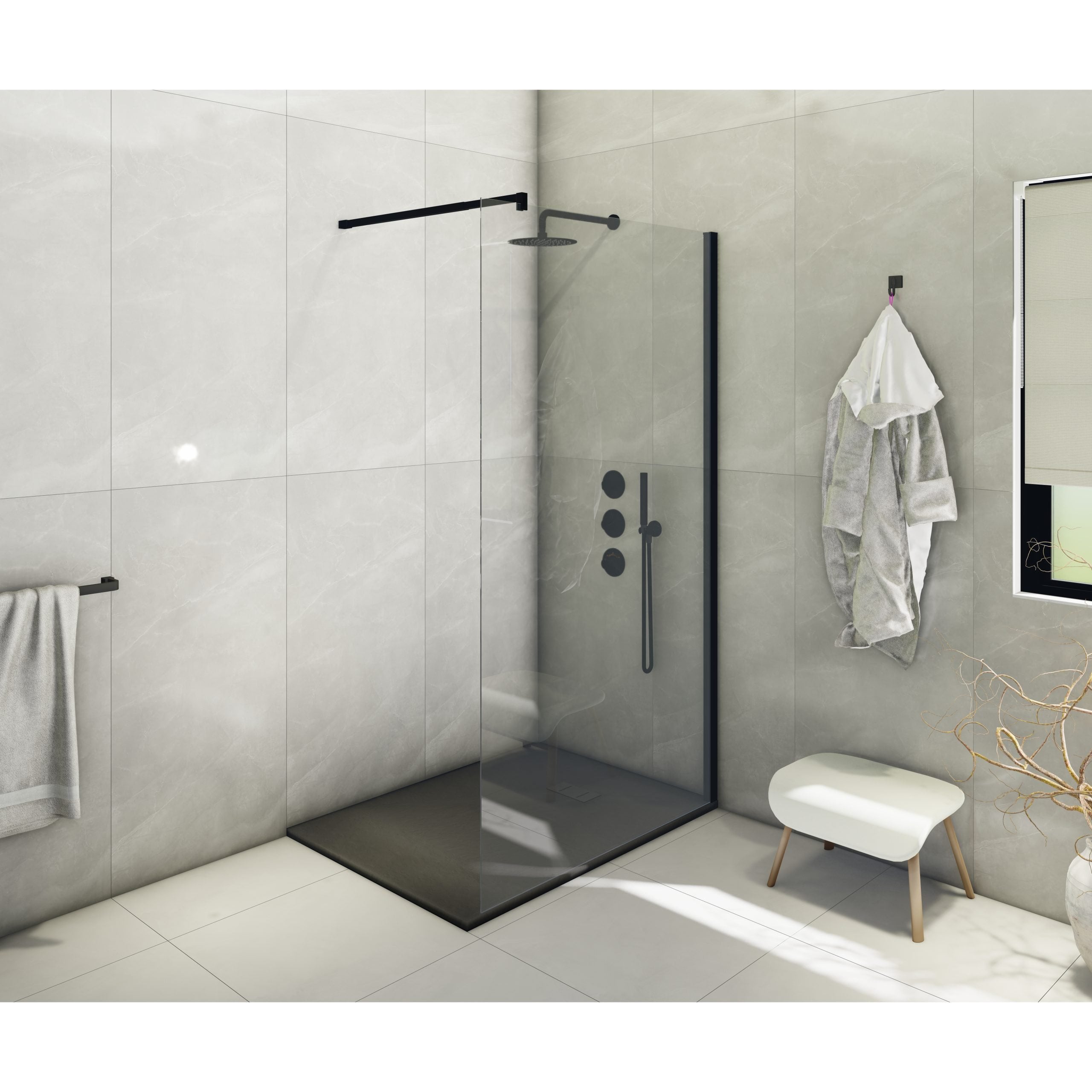 Receveur de douche SMC en fibre de verre effet pierre avec bonde inclus H. 2,6 cm 80 x 100 Noir - 3