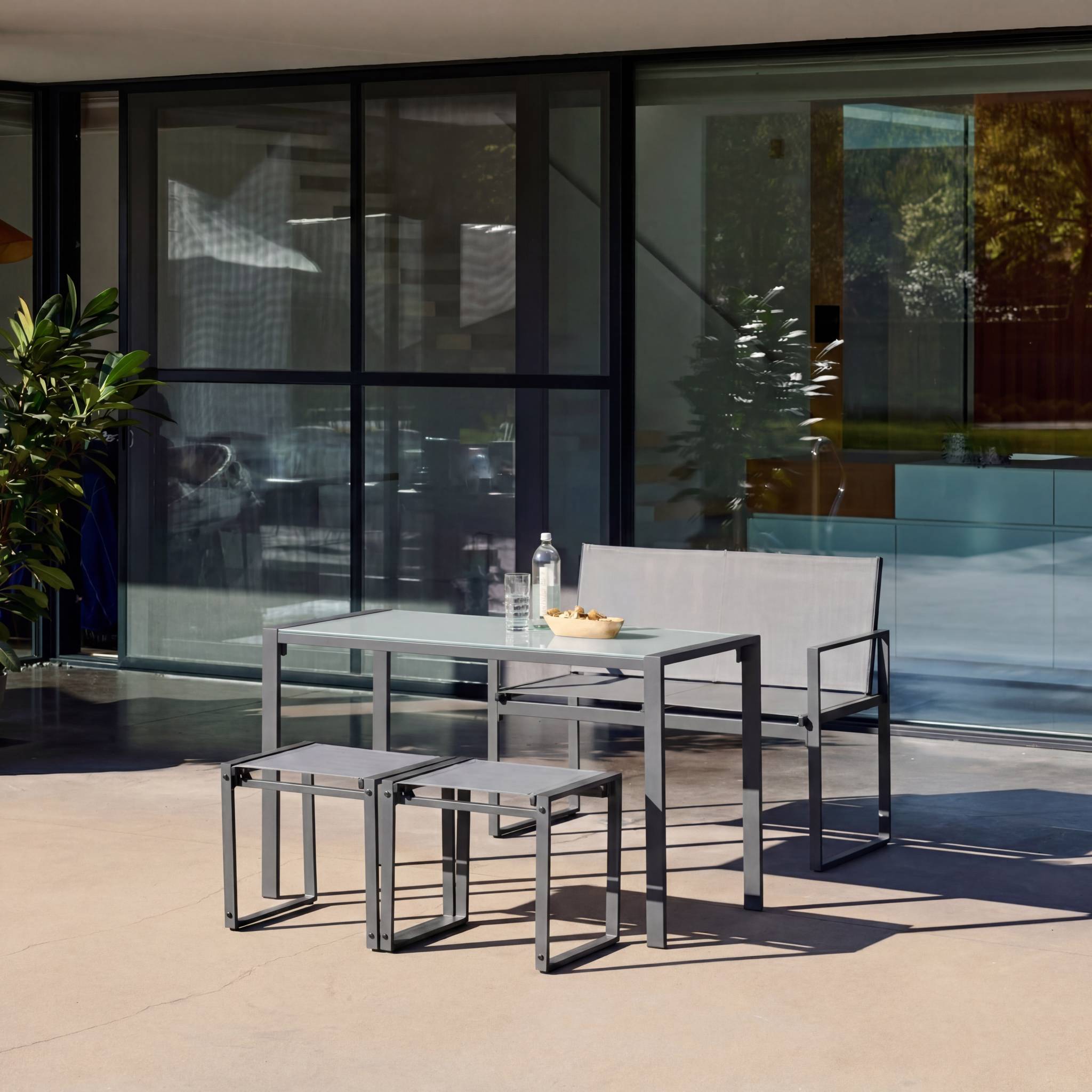 Conjunto de mesa de jardín encastrable, 4 plazas Antracita - 125x59.5x74 cm - 2