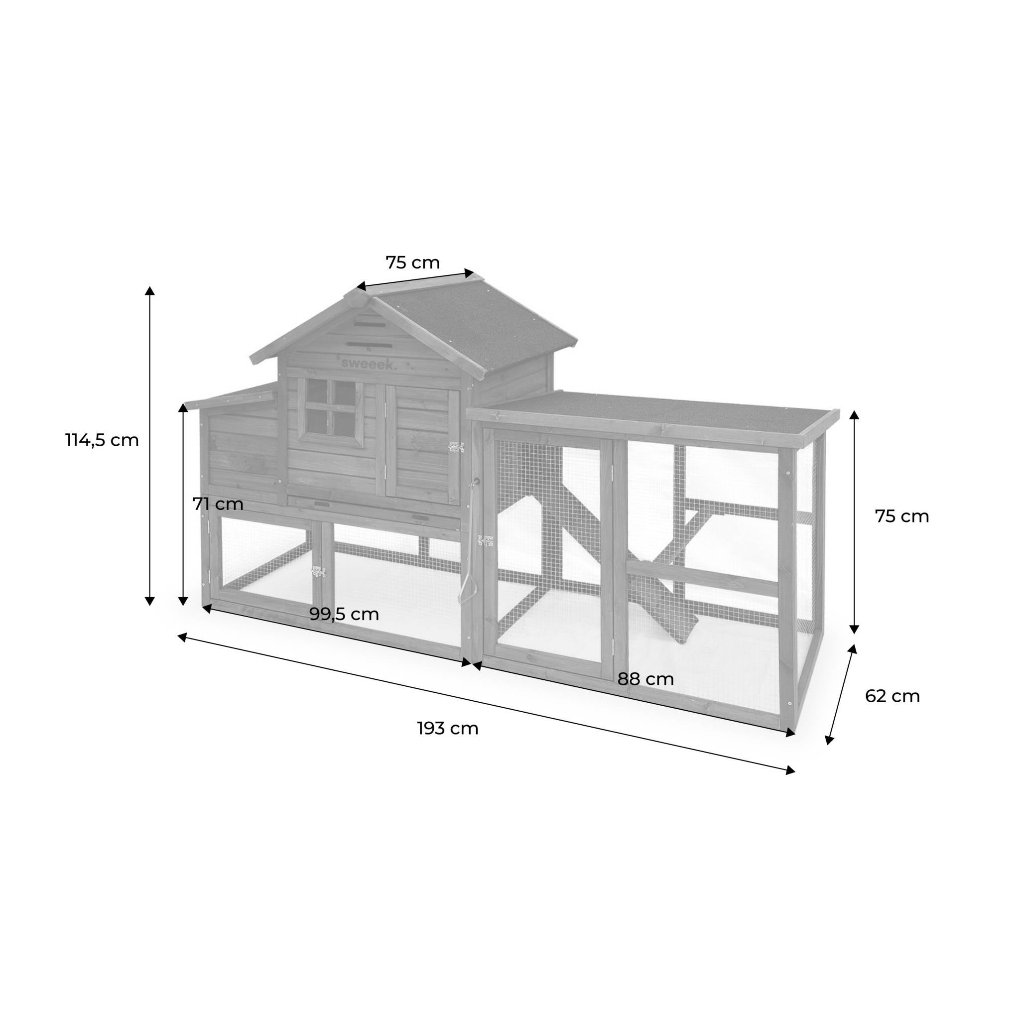 Pollaio in legno con recinto per 4 galline, Marrone naturale - 2