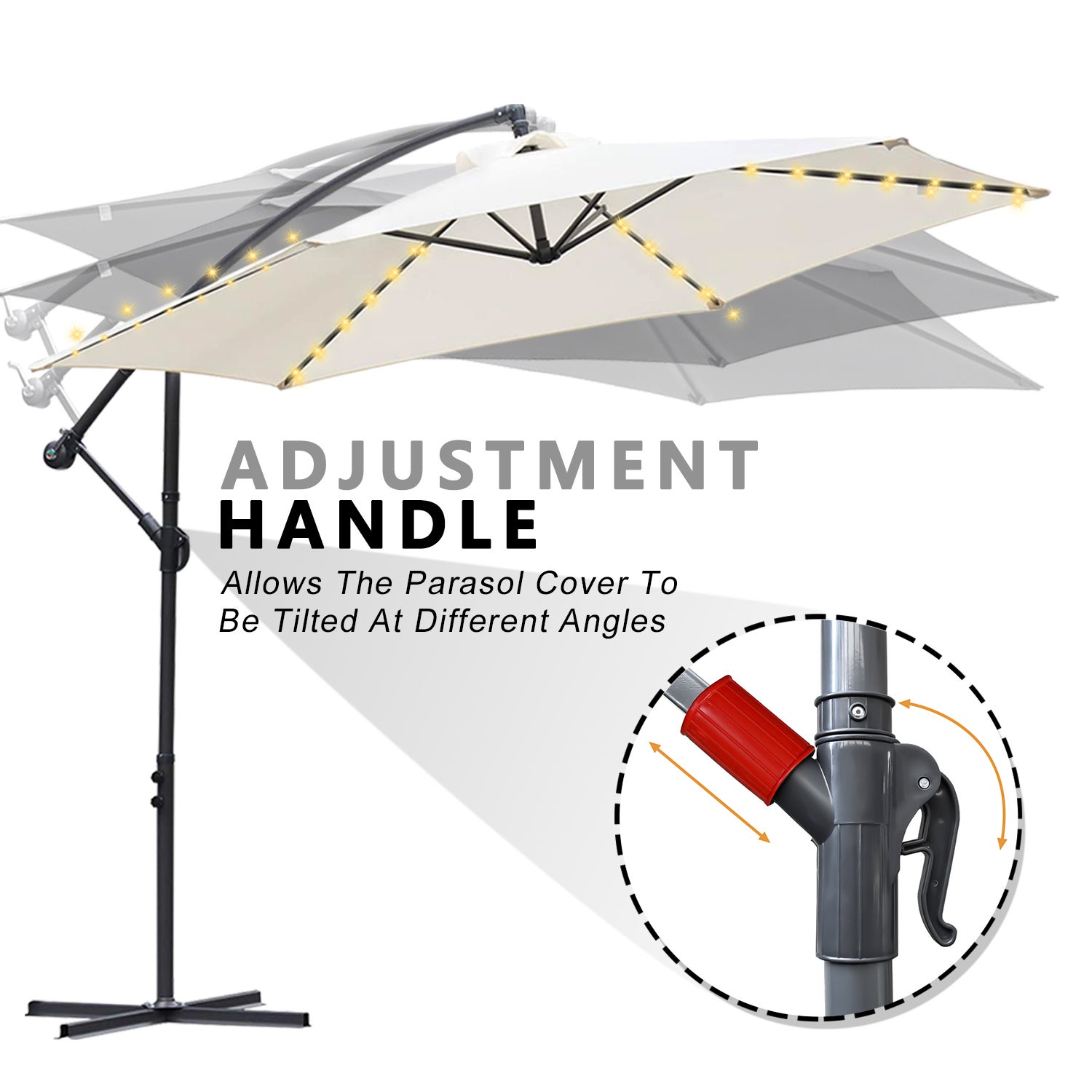 Parapluie 3.5m Parasol avec LED Alu pivotant Parasol jardin terrasse balcon Beige - 4