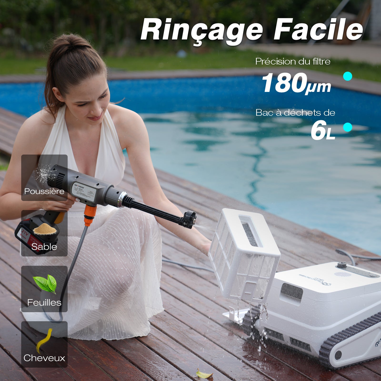 EVERCROSS BOT U8 Robot Piscine Est Équipé de Quatre Moteurs et de Batteries, Prend en Charge la Fonction de Nettoyage de la Ligne de Flottaison, APP - 8