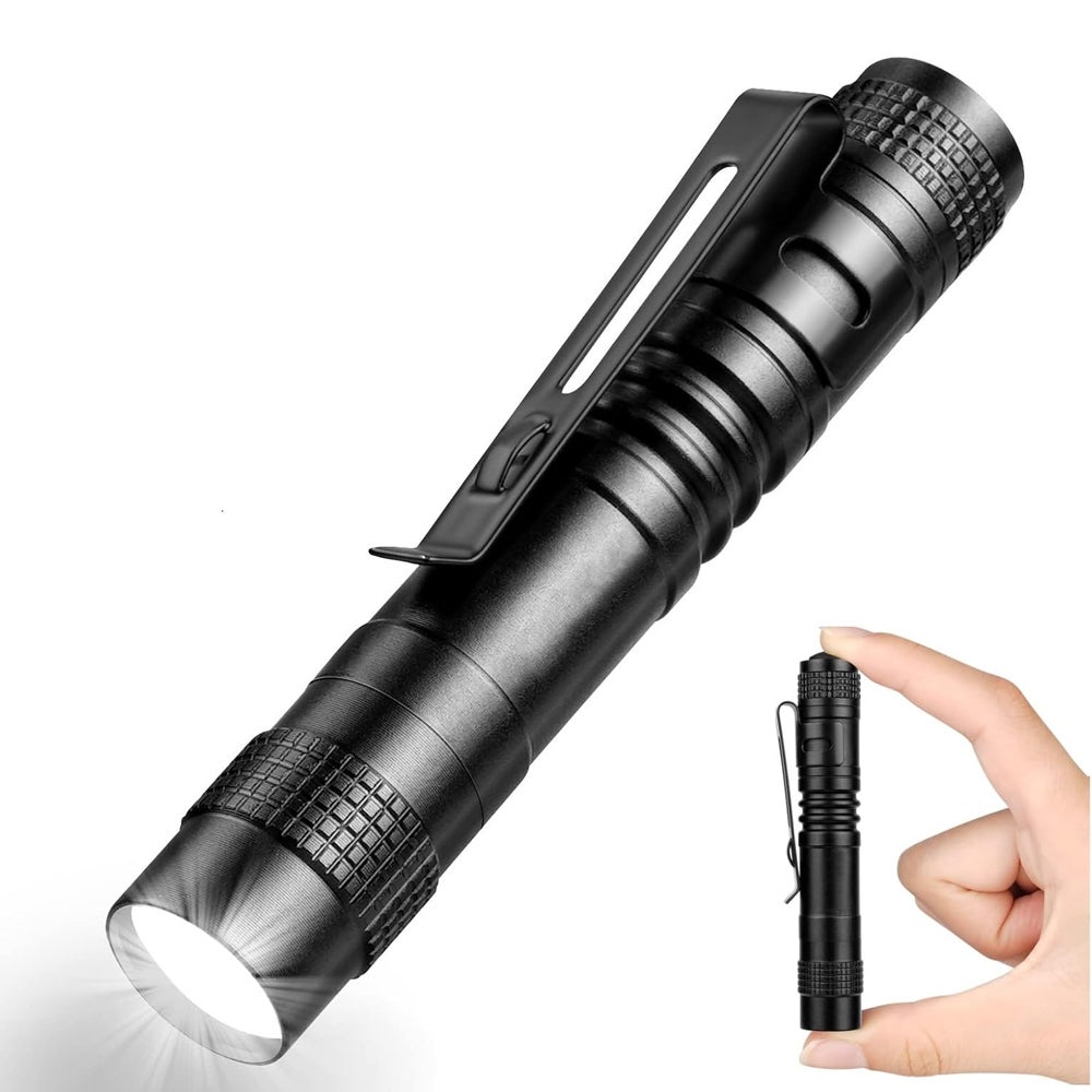 2 szt. Mini Latarka LED, 9cm Aluminiowa Latarka LED z Klipsem, do Majsterkowania, Pracy, 1 * Baterie AAA (Niedołączone)