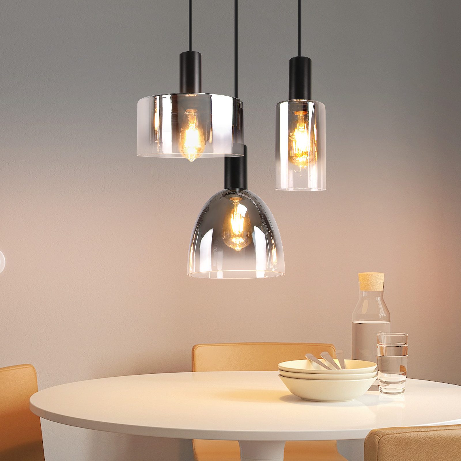 Vintage lampa wisząca do jadalni w kolorze dymu szarego szkła E27 z regulacją wysokości do salonu