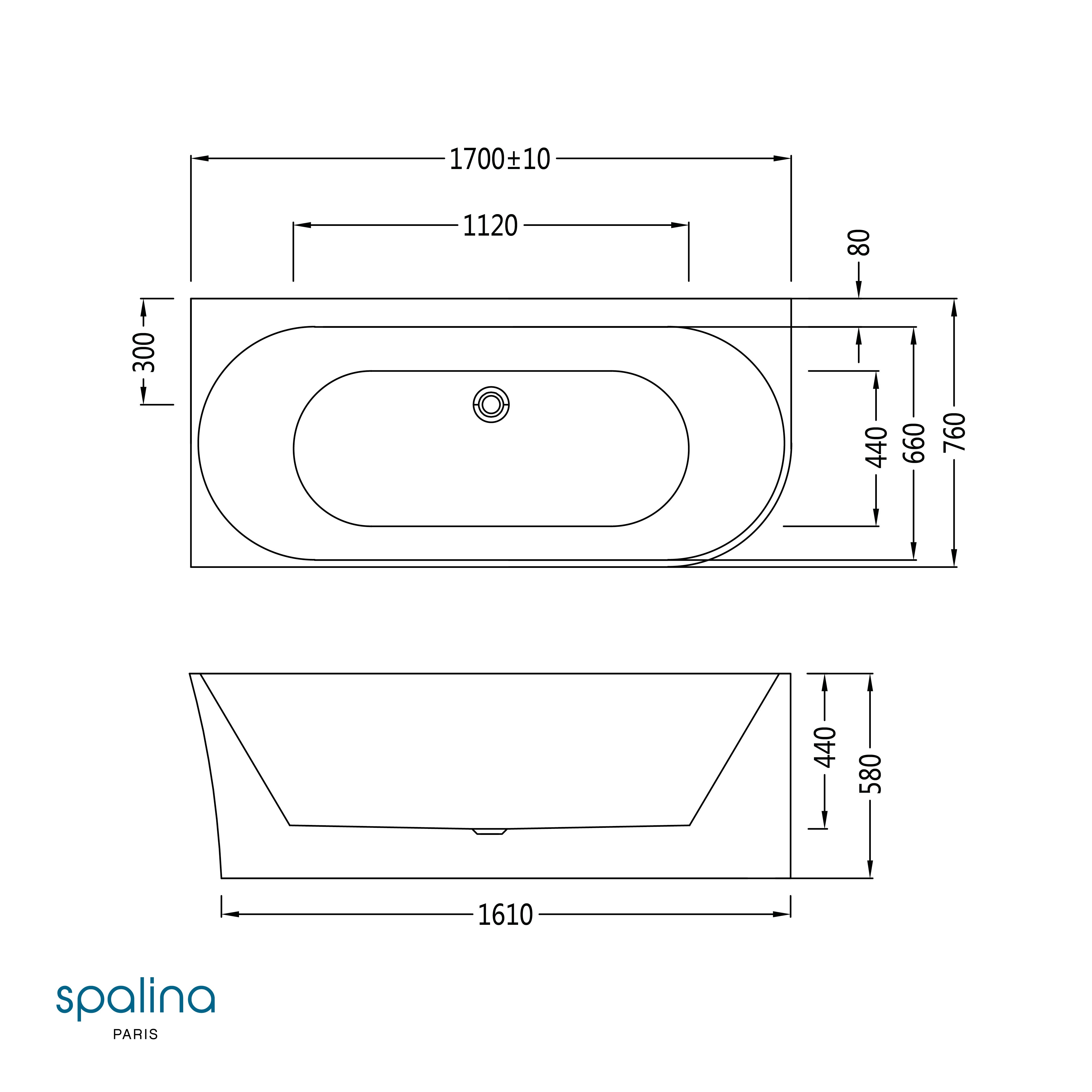 Baignoire Ilot Capri 170 gauche blanche 170 x76 x58 cm, by SPALINA - 9