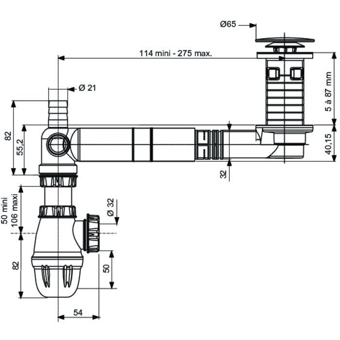 Bonde lavabo avec tubulure extra-plate et siphon 62500000000 - 2