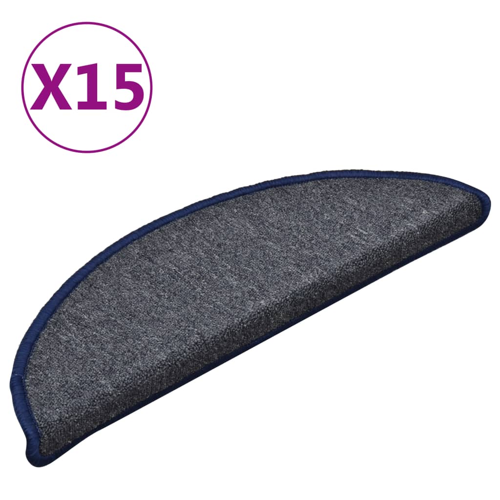 Alfombras de peldaños de escalera 15 uds | alfombras de escalera | tapetes de escalera gris y azul 56x17x3 cm cfw310778