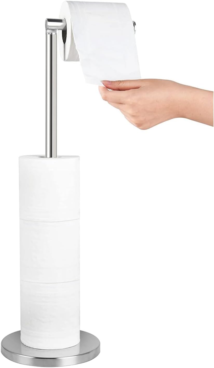 Wolnostojący uchwyt na papier toaletowy, dozownik ze stali nierdzewnej z solidną podstawą, odporny na rdzę (srebrny)