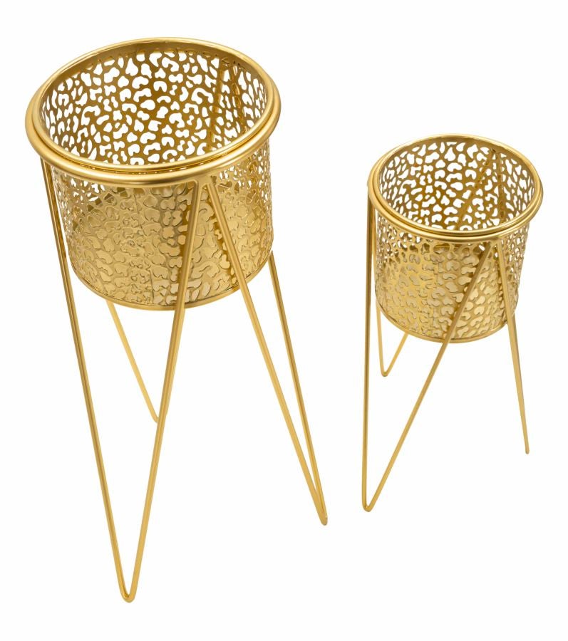 LOT DE 2 PORTE-VASE OR CM 21X20X46-18X18X32 - 4